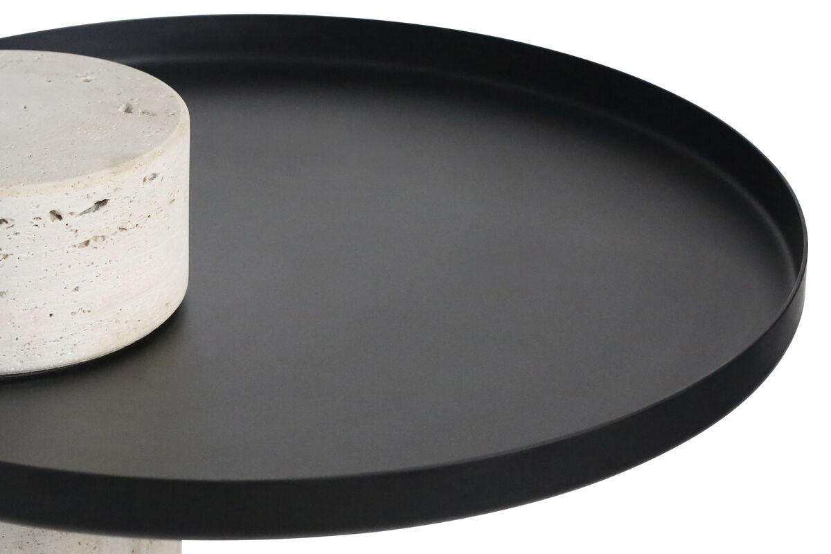 Mahon Travertine Column Base Side Table with Metal Top – image 9