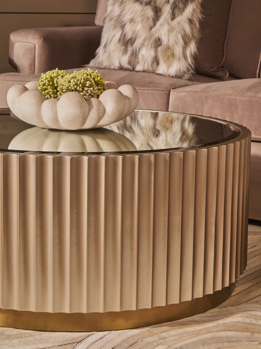 Dusino Champagne Gold Finish Flute Detail Coffee Table with Mirror Top – image 6