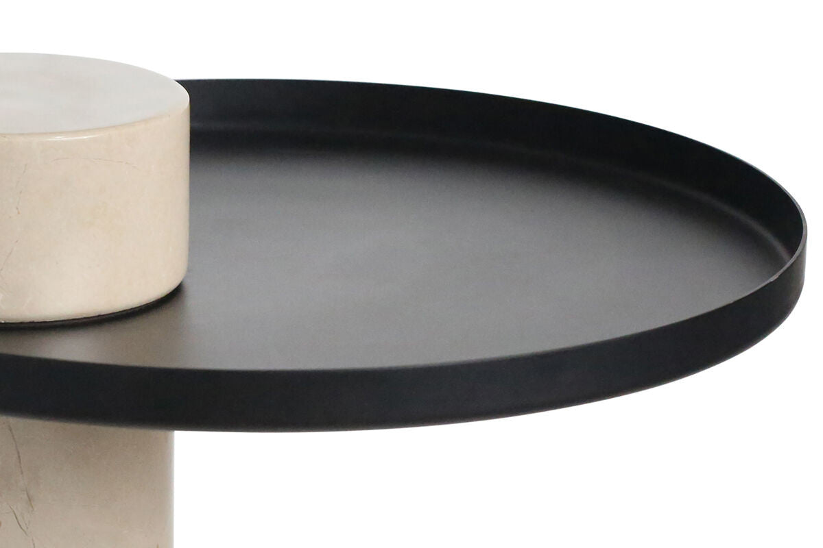 Mahon Cream Marble Column Base Side Table with Metal Top – image 9