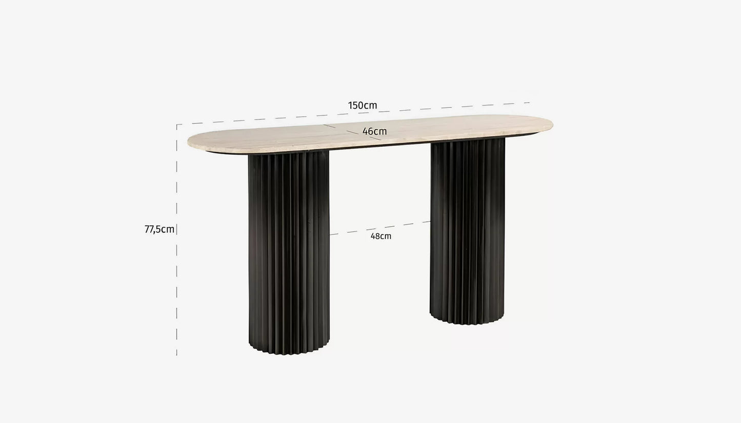 Hampton Console Table in Travertine Top & Black Base