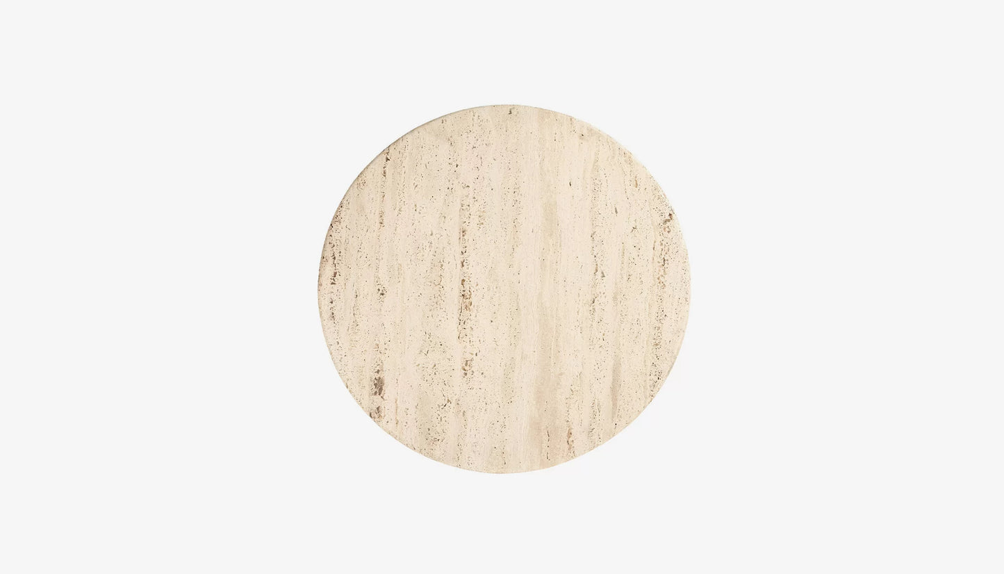 Douglas Round Coffee Table in Travertine Top & Dark Mango Wood Base