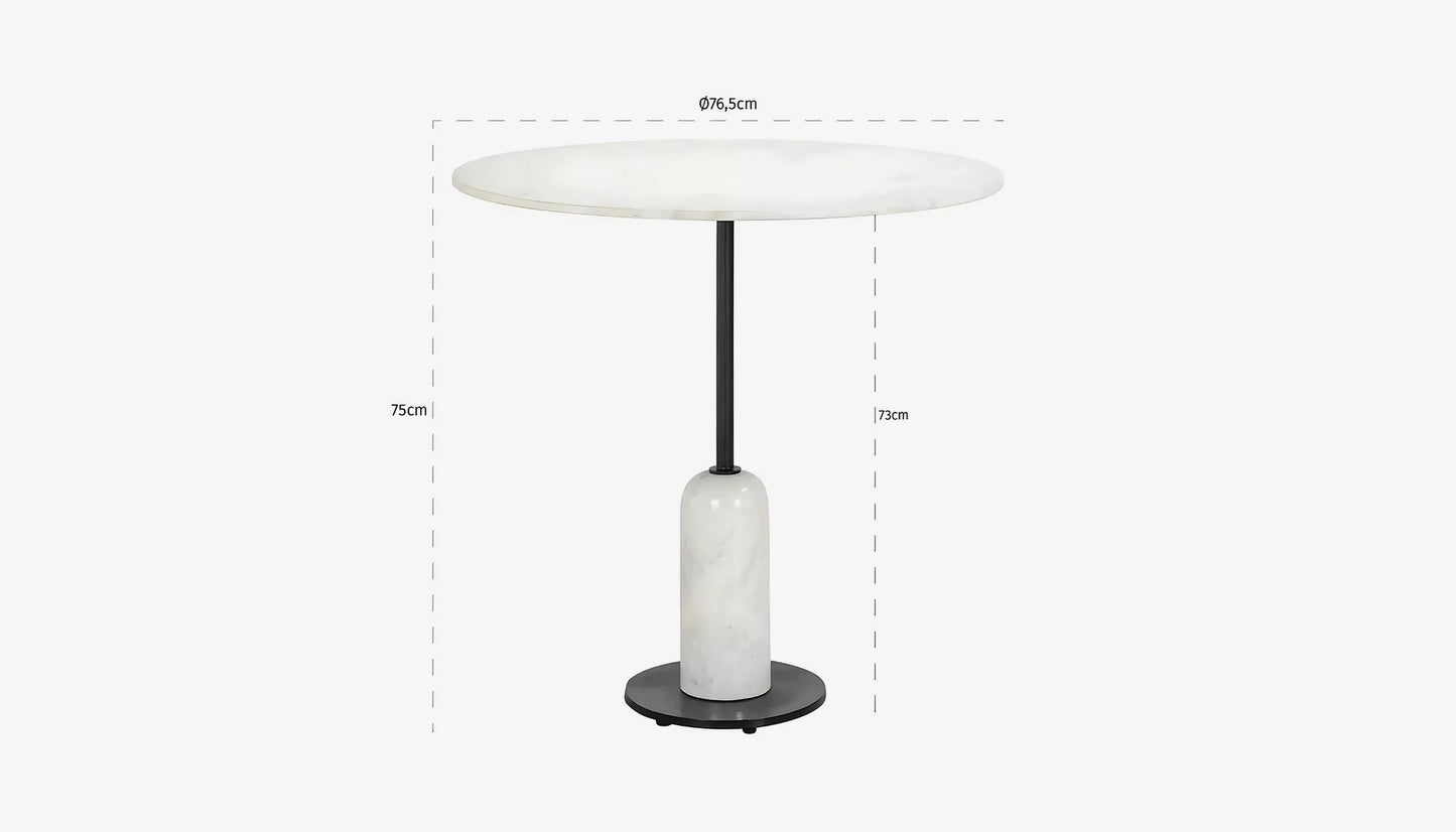 Jagger 2 Seat Round Dining Table in White Marble & Black Finish