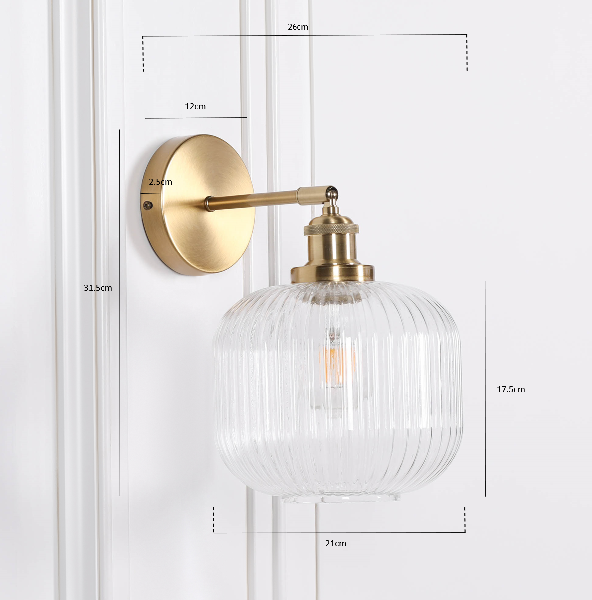 Brushed Brass Fluted Clear Glass Wall Light
