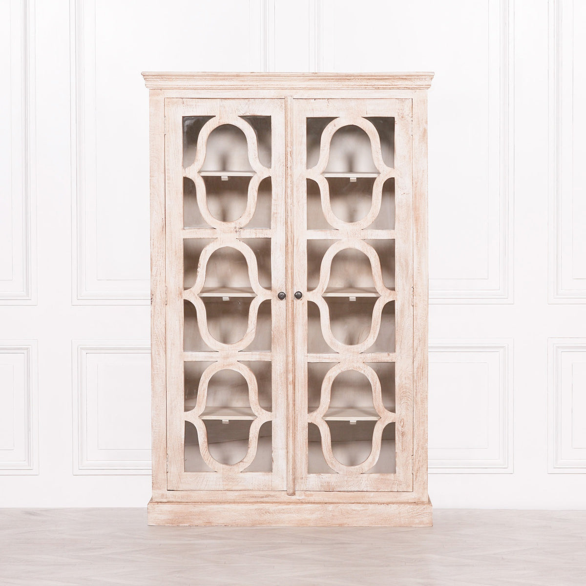 Wooden Two-Door Display Cabinet – Rustic Charm with Adjustable Shelving