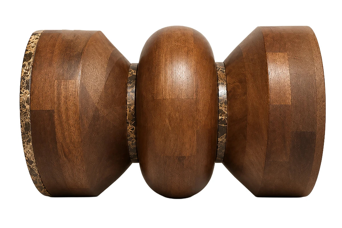 Barola marble and carved mango wood side table
