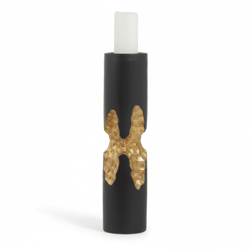 Daito large black and gold candle holder