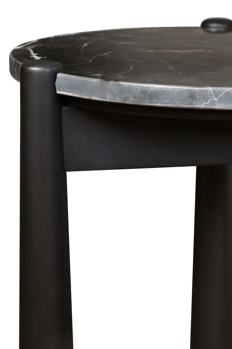 Wilbur Black and White Marble Top Side Table with Mango Wood Legs