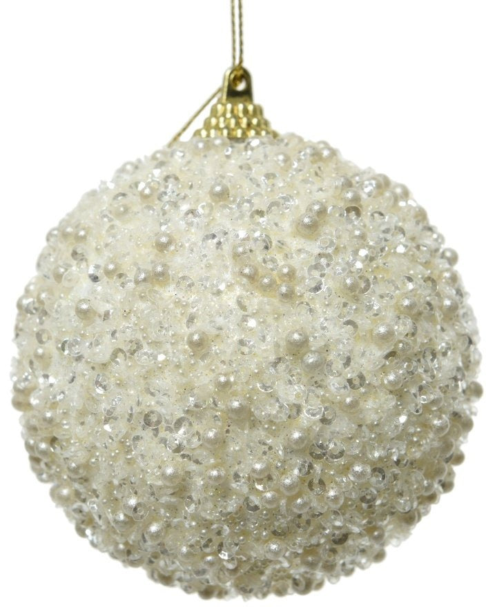 Sequin Beaded Bauble, Cream 10cm