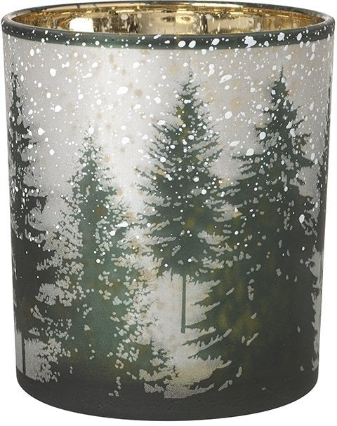Christmas Glass Snowy Forest T-light Holder, 10cm