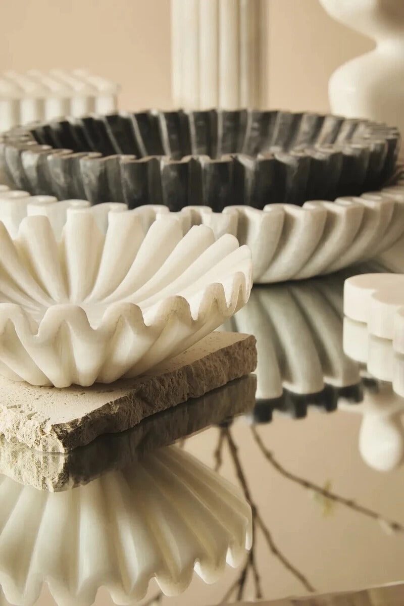 Savio White Fluted Marble Trinket Bowl