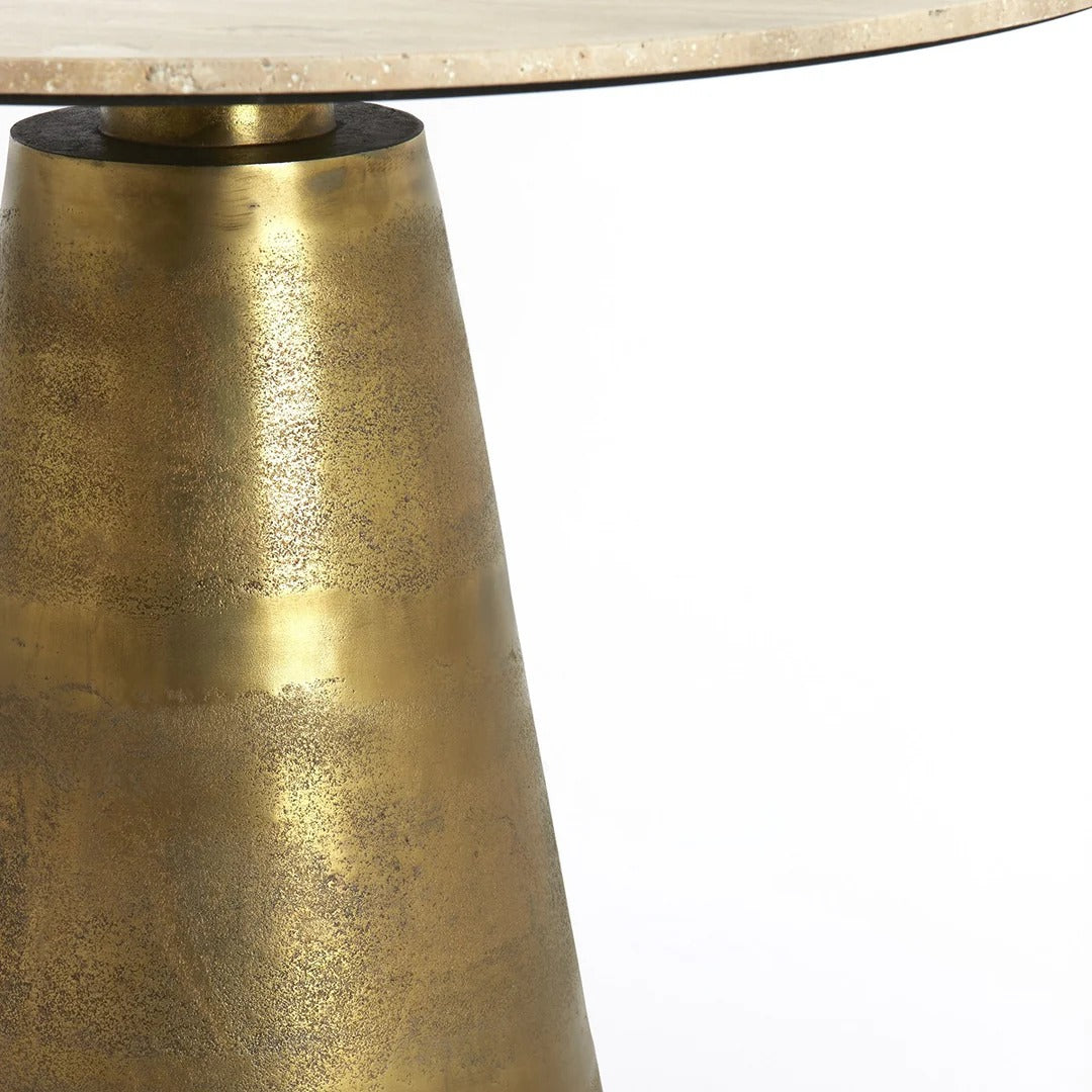 Ynez Travertine Round Dining Table - Antique Bronze