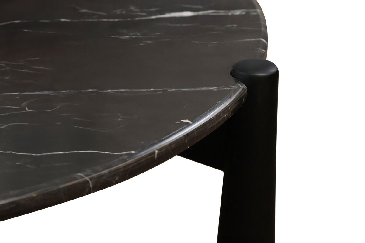 Wilbur Black and White Marble Top Coffee Table with Mango Wood Legs