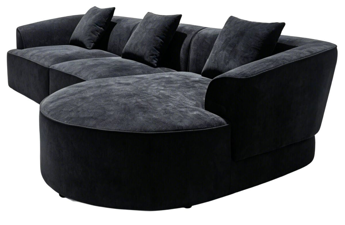 Messina black textured three seater corner chaise sofa with three cushions