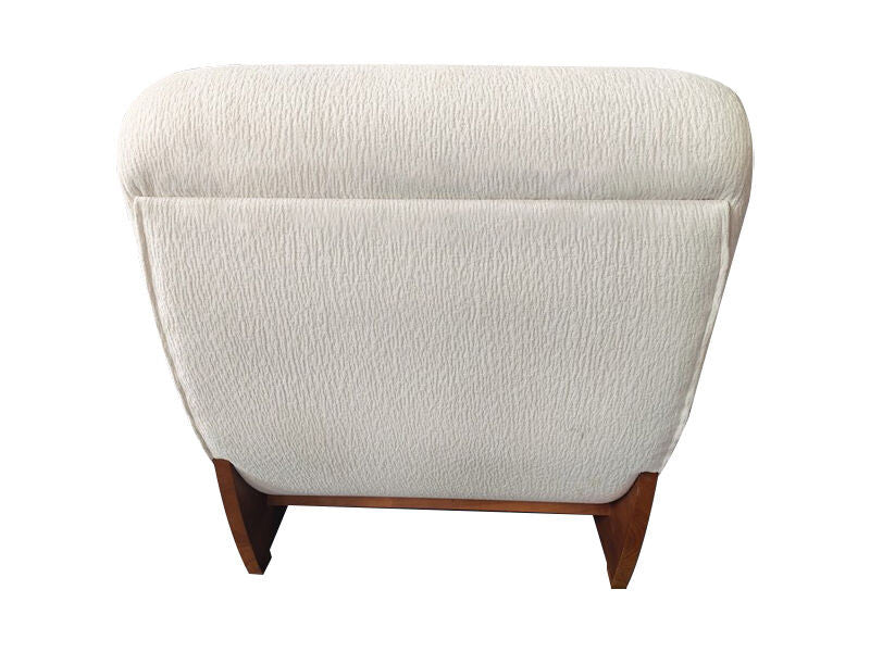 Serino ivory textured lounge chair with reclined profile and wood frame