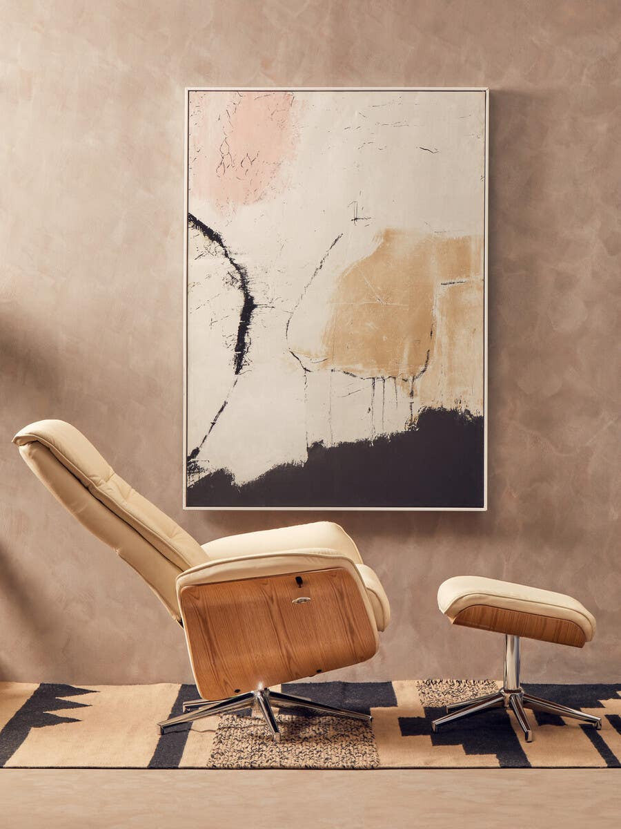 Warrington ivory leather effect recliner and matching footstool