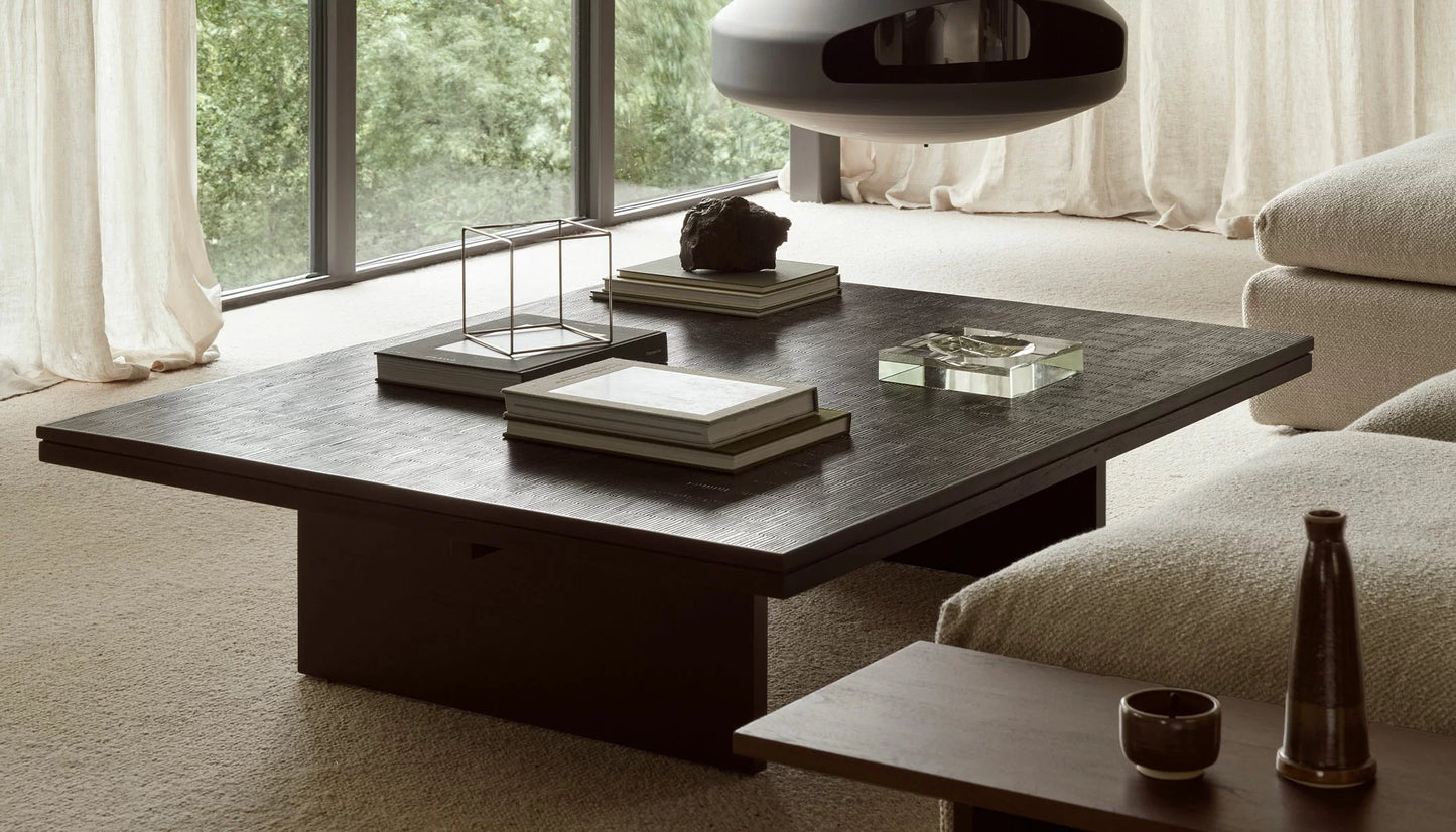 Grooves Rectangular Coffee Table in Off Black Finish