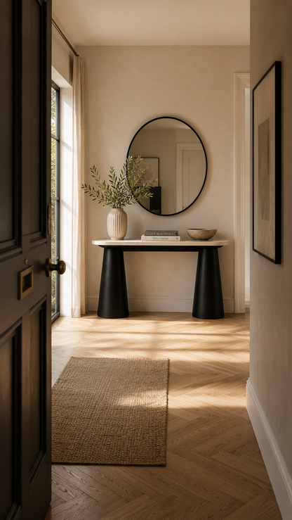 Waris Travertine Top and Black Mango Wood Console Table