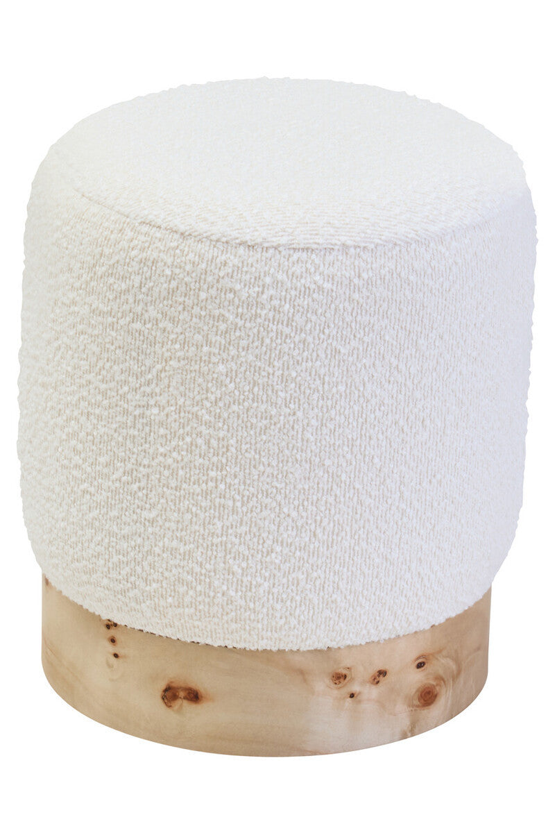Mota Burl Wood and Cream Bouclé Round Stool — supplier image 2