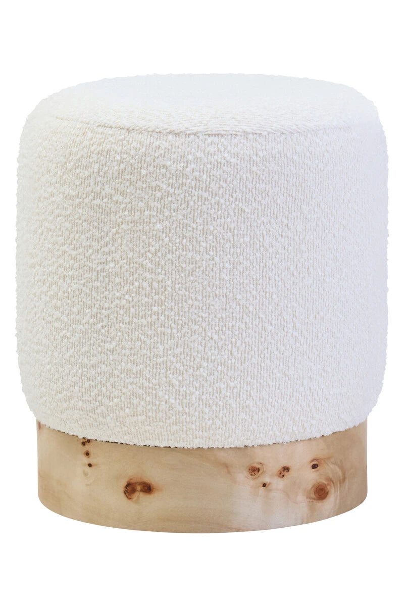 Mota Burl Wood and Cream Bouclé Round Stool — supplier image 1