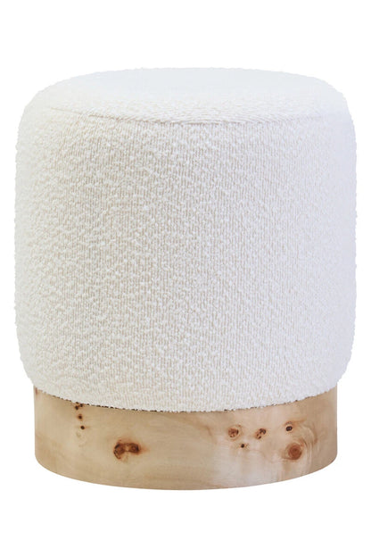 Mota Burl Wood and Cream Bouclé Round Stool — supplier image 1