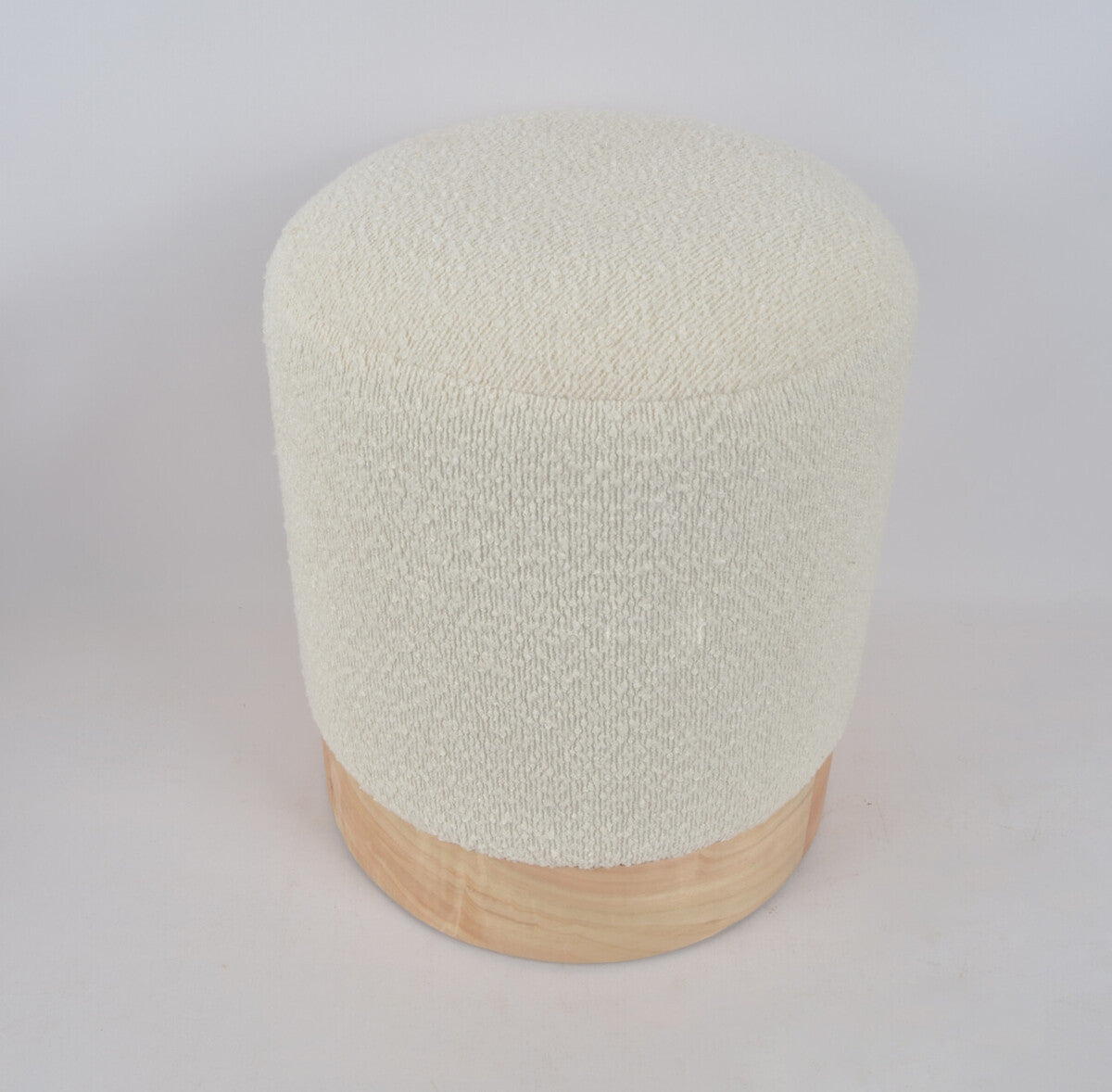 Mota Burl Wood and Cream Bouclé Round Stool — supplier image 6