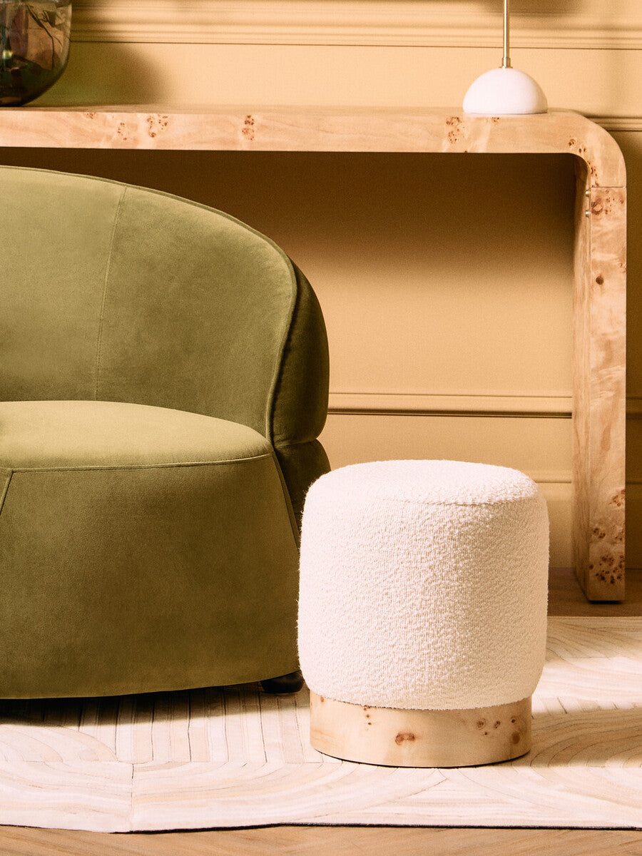Mota Burl Wood and Cream Bouclé Round Stool — supplier image 9