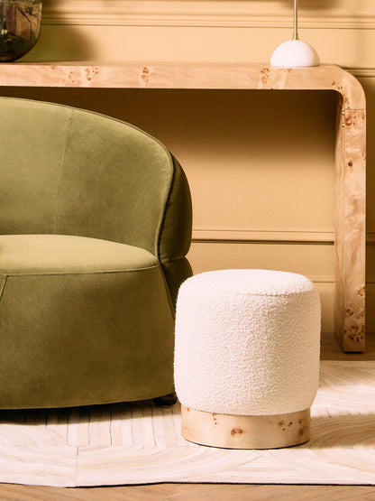 Mota Burl Wood and Cream Bouclé Round Stool — supplier image 9