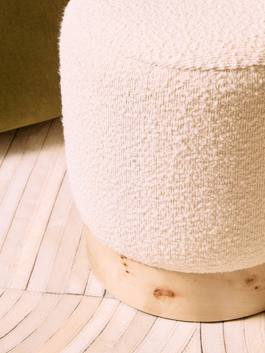 Mota Burl Wood and Cream Bouclé Round Stool — supplier image 7