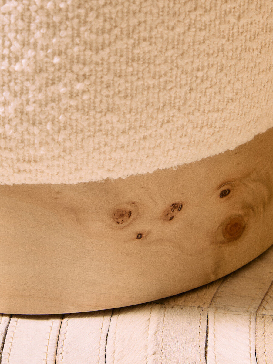 Mota Burl Wood and Cream Bouclé Round Stool — supplier image 8
