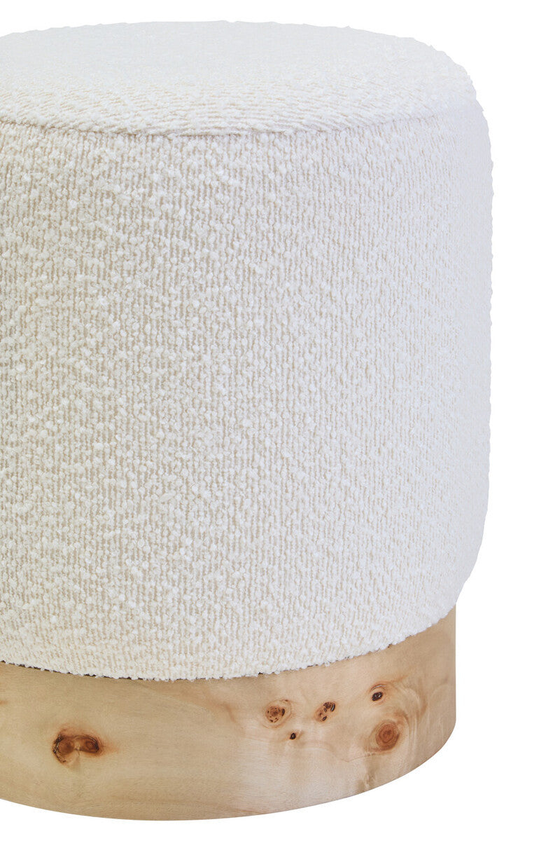 Mota Burl Wood and Cream Bouclé Round Stool — supplier image 3