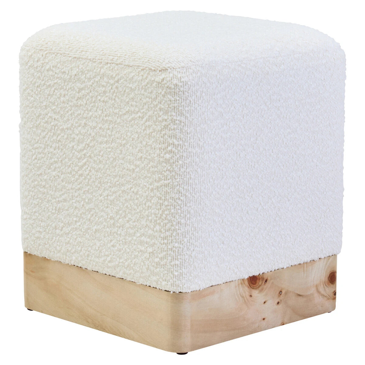 Mota Burl Wood and Cream Bouclé Square Stool — supplier image 1