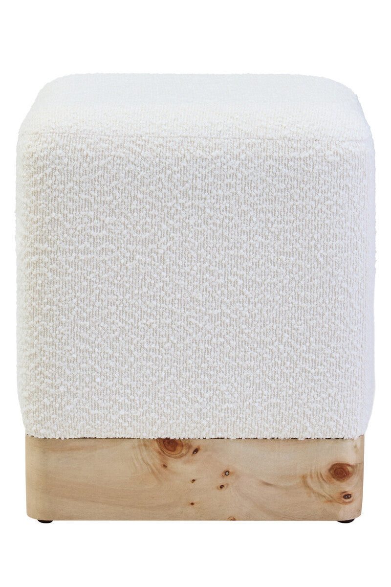 Mota Burl Wood and Cream Bouclé Square Stool — supplier image 2
