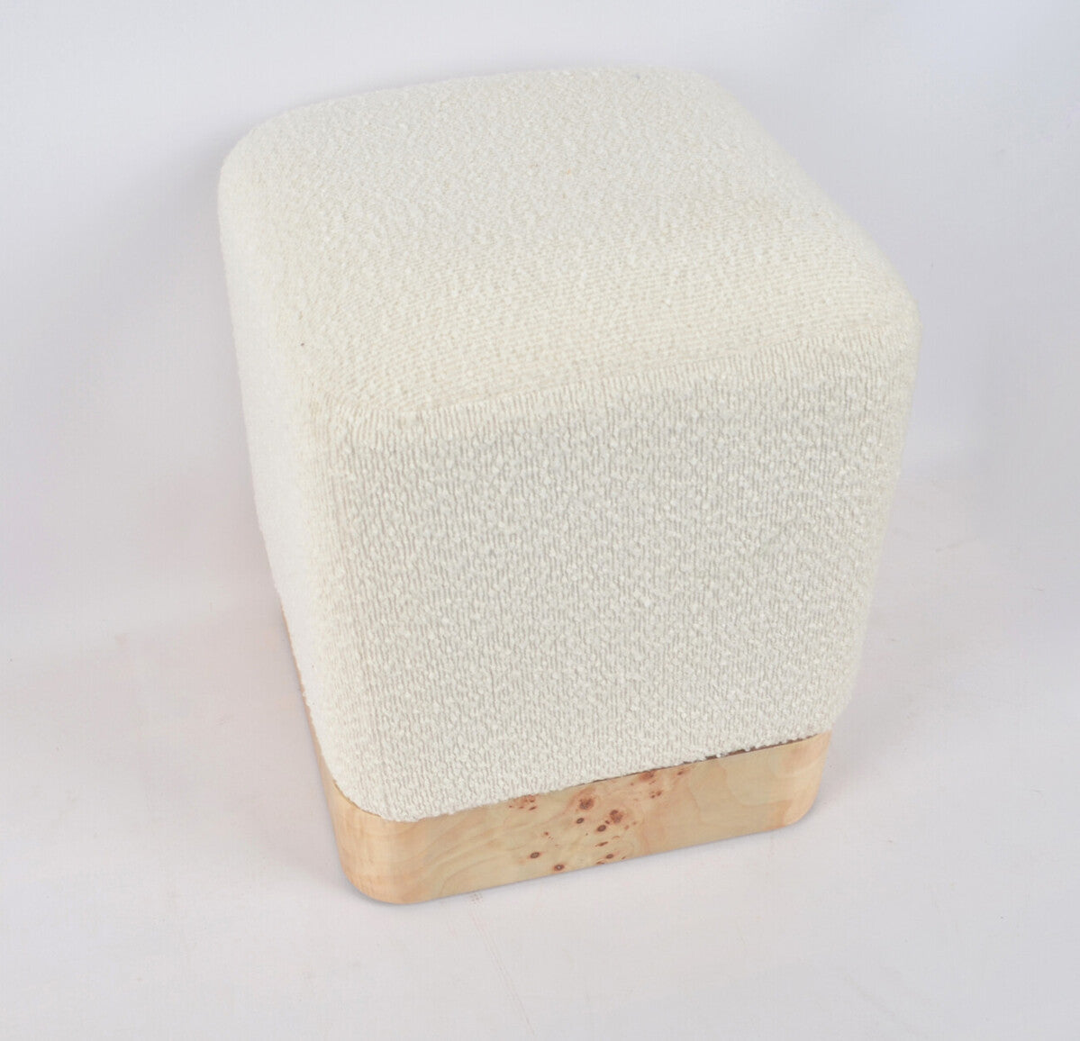 Mota Burl Wood and Cream Bouclé Square Stool — supplier image 7