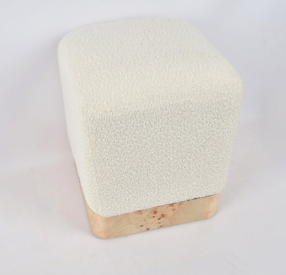 Mota Burl Wood and Cream Bouclé Square Stool — supplier image 7