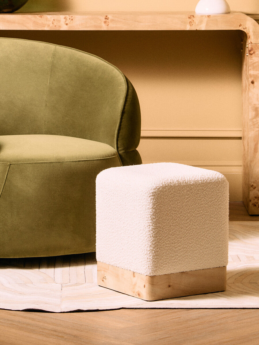 Mota Burl Wood and Cream Bouclé Square Stool — supplier image 9