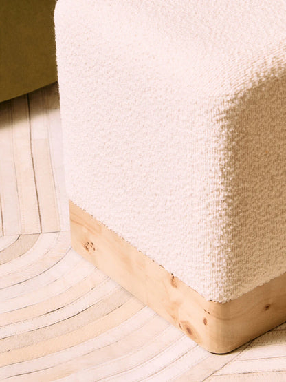 Mota Burl Wood and Cream Bouclé Square Stool — supplier image 8