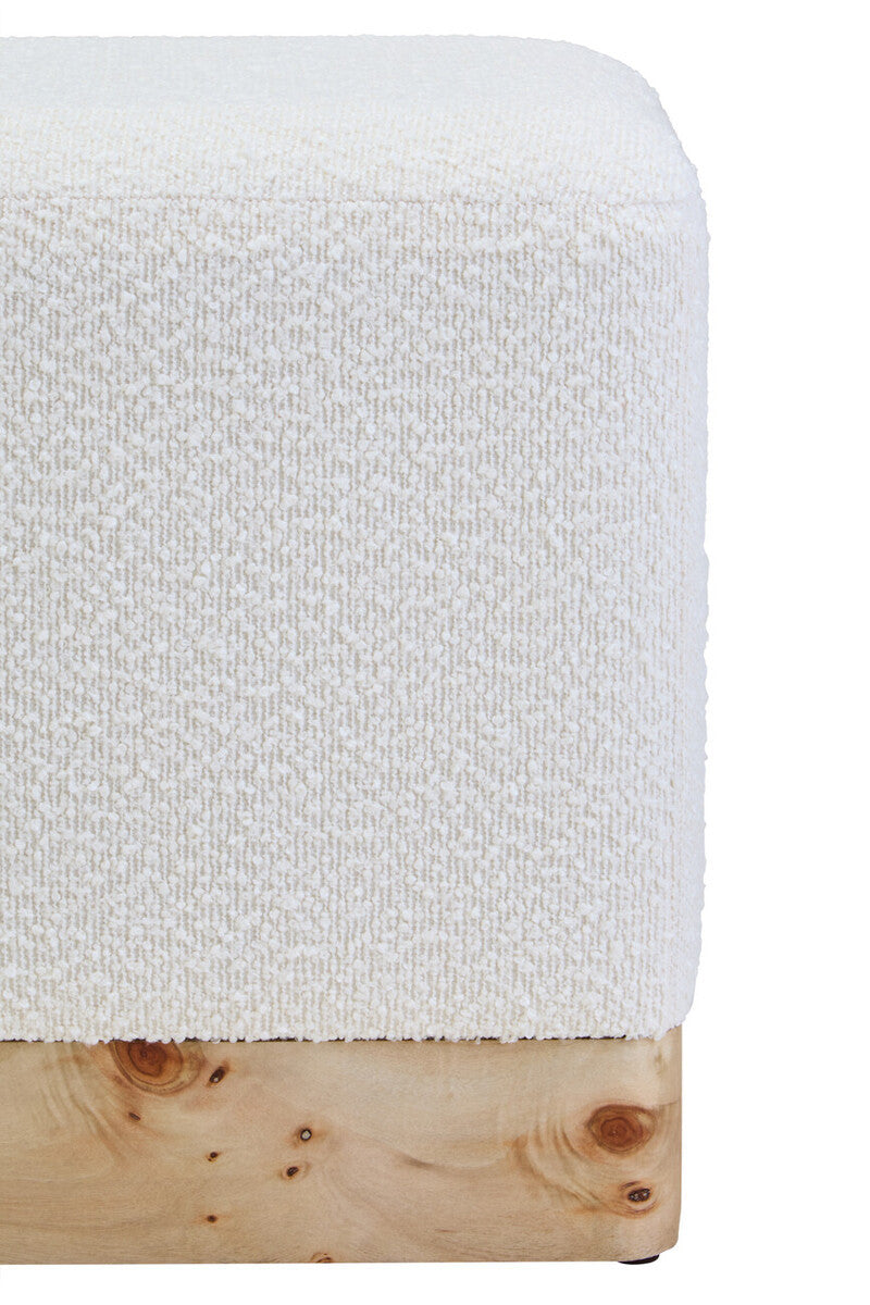 Mota Burl Wood and Cream Bouclé Square Stool — supplier image 3