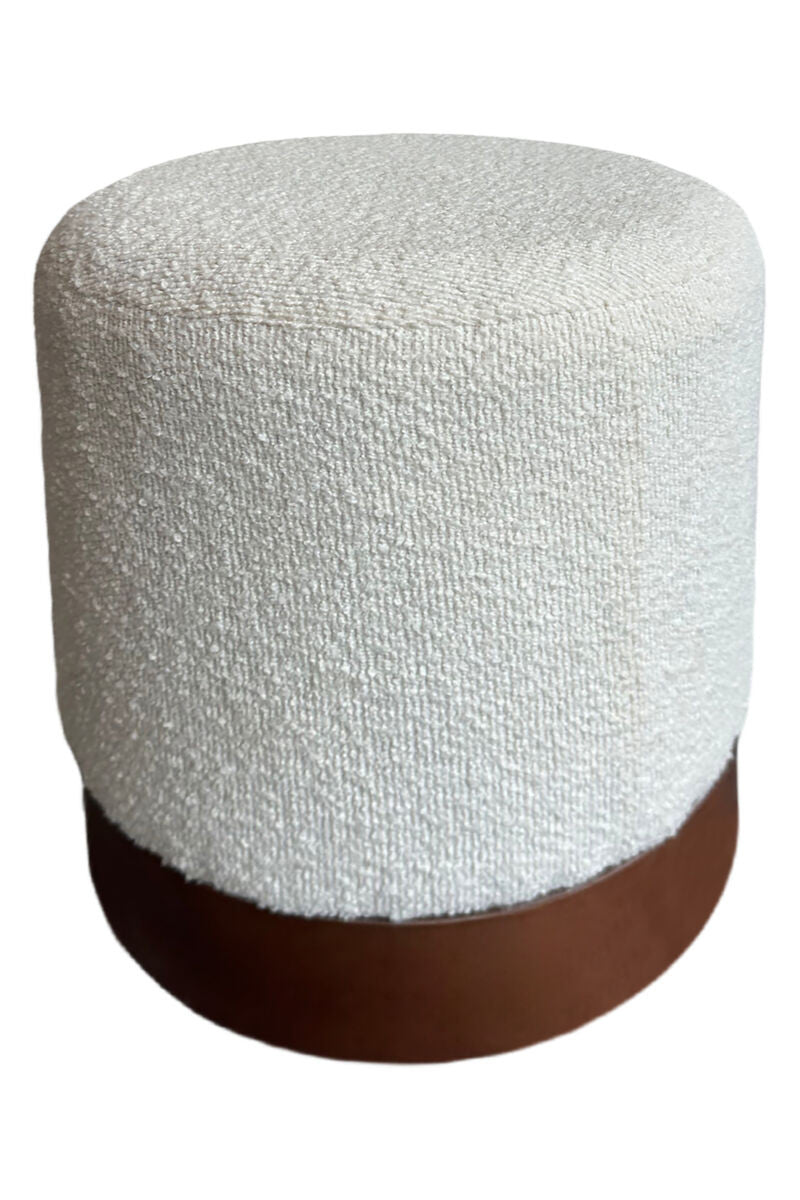 Mota Walnut Finish Burl Wood and Cream Bouclé Round Stool — supplier image 2