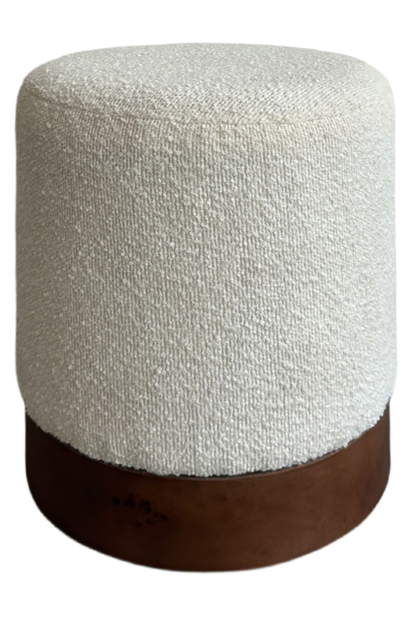 Mota Walnut Finish Burl Wood and Cream Bouclé Round Stool — supplier image 1