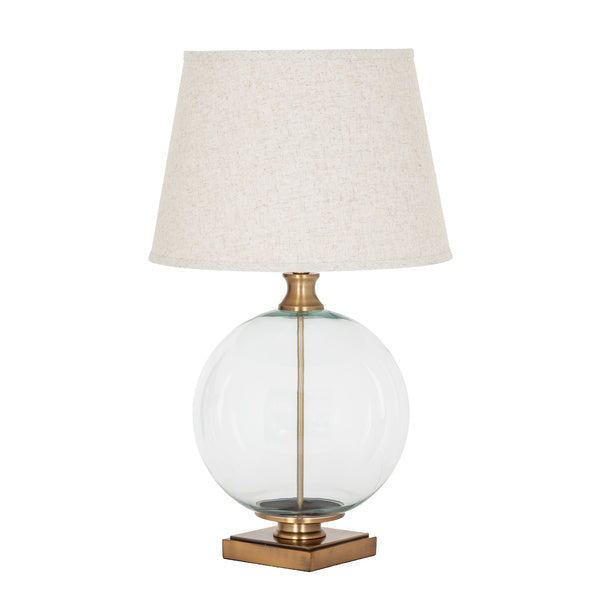 Lunel Glass Orb Table Lamp With Edged Linen Shade