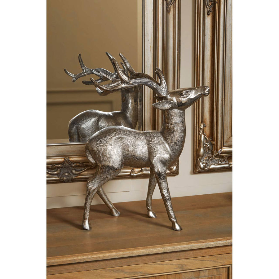 Large Nickel Finish Floor Standing Stag