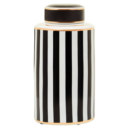 Doria Large Black And White Stripes Ceramic Jar