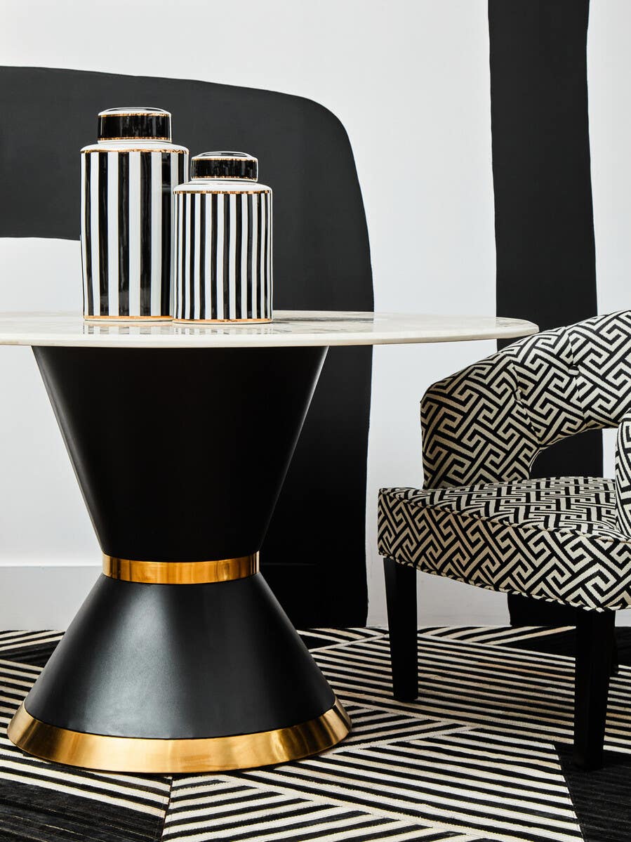 Doria Large Black And White Stripes Ceramic Jar