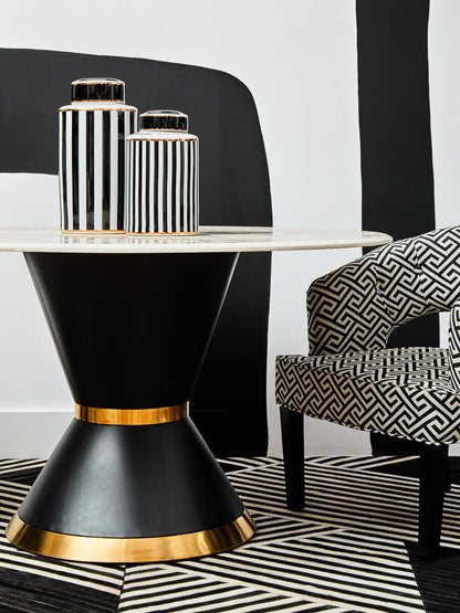 Doria Large Black And White Stripes Ceramic Jar