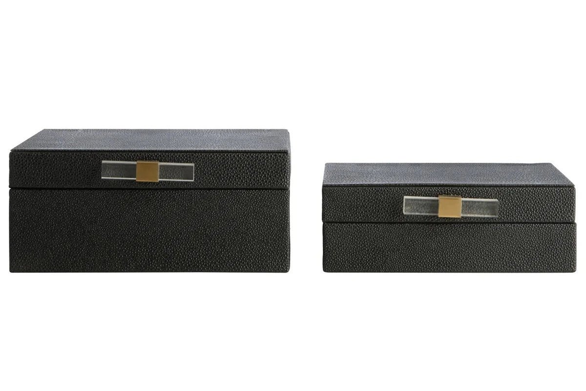 Cardona Set of Two Black Shagreen Effect Trinket Boxes — view 1