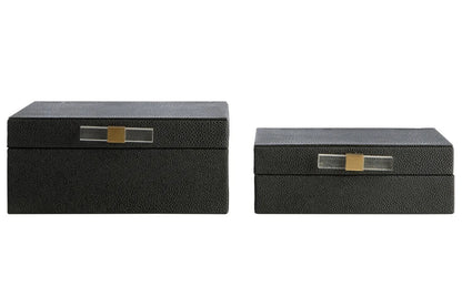 Cardona Set of Two Black Shagreen Effect Trinket Boxes — view 1