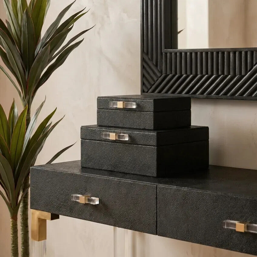Cardona Set of Two Black Shagreen Effect Trinket Boxes — view 10