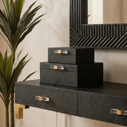 Cardona Set of Two Black Shagreen Effect Trinket Boxes — view 10