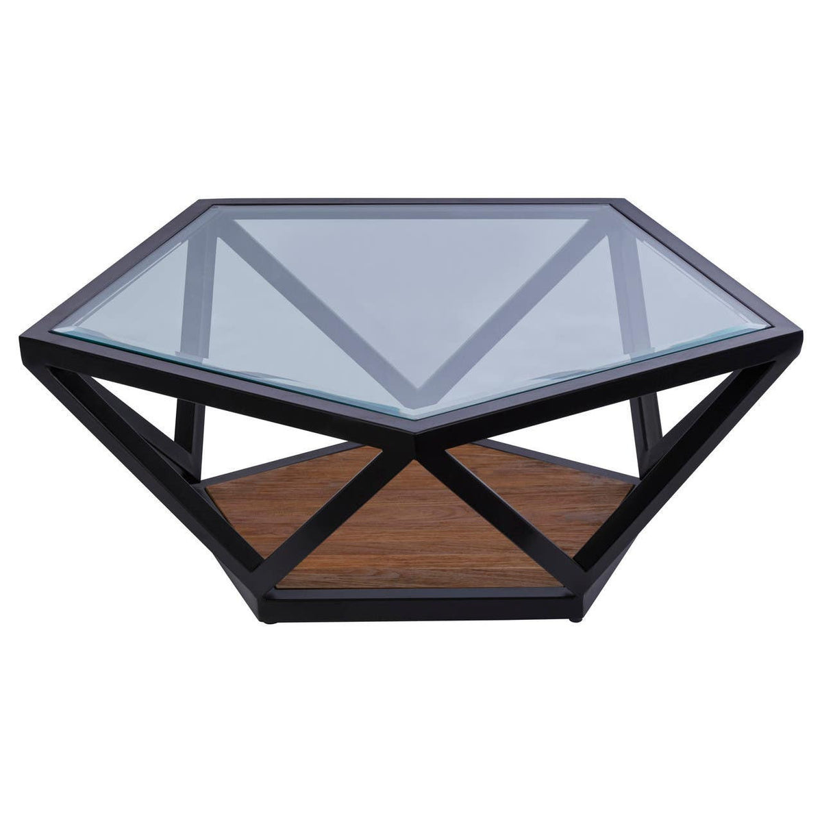 Cibo Hexagon Glass Coffee Table with Black Frame — view 2