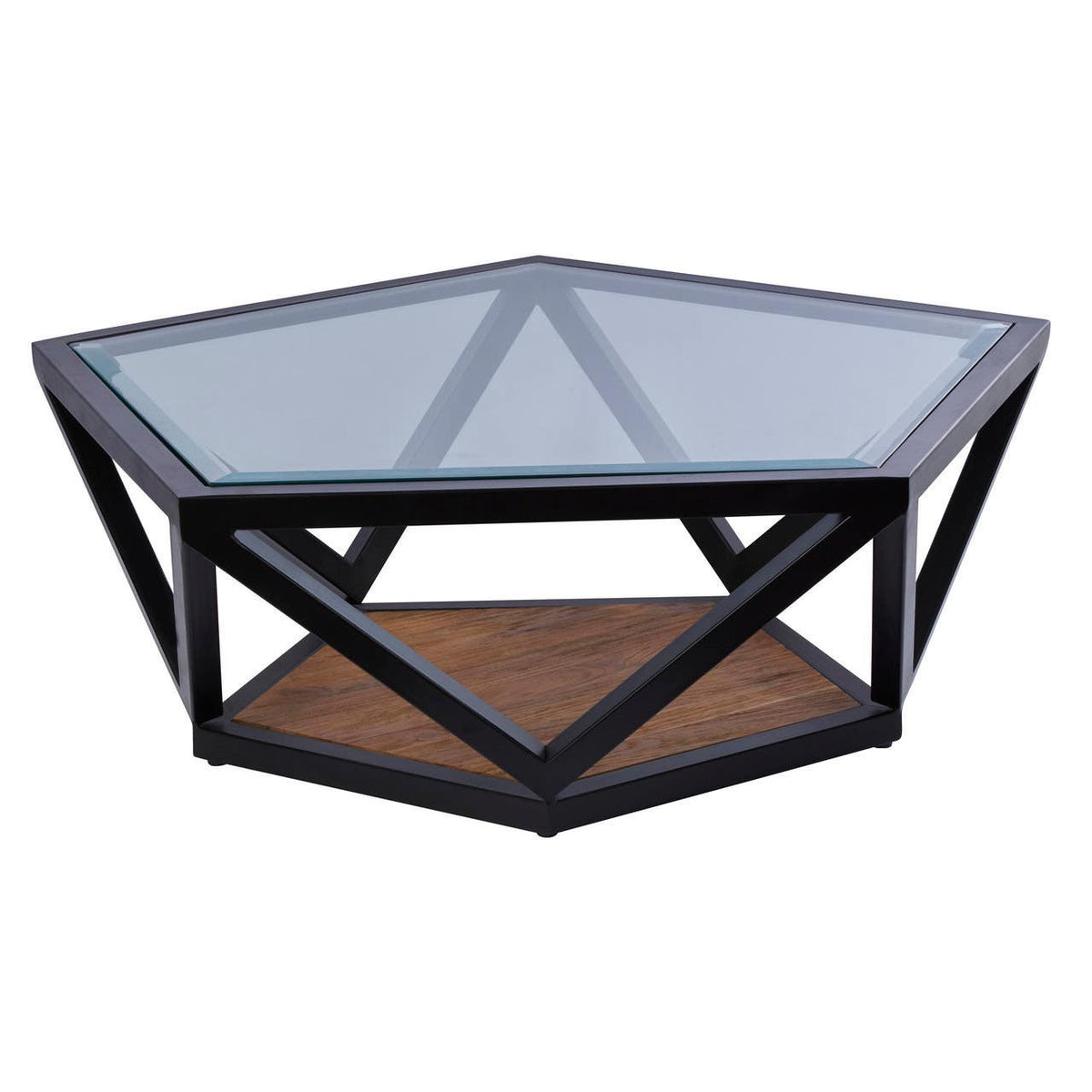 Cibo Hexagon Glass Coffee Table with Black Frame — view 3